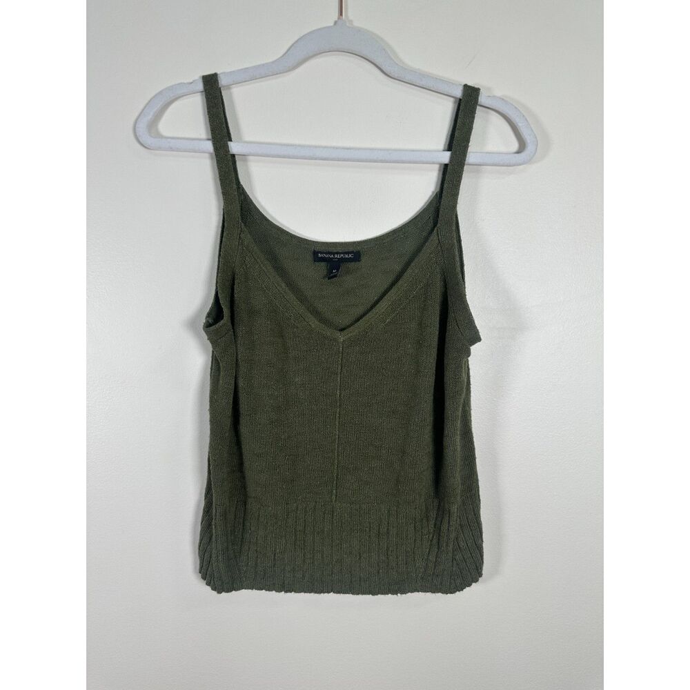 Banana Republic Olive Green Ramie Rayon V Neck Knit Sweater Tank Top Size M